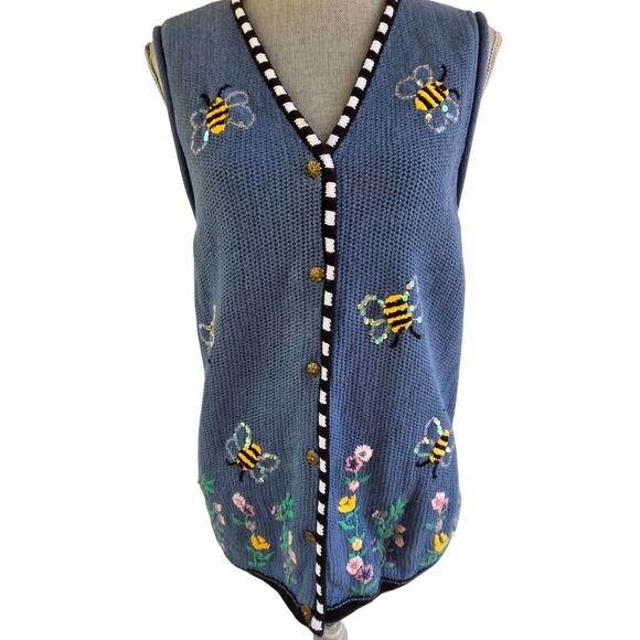 Vintage Quacker Factory Bumble Bee Sequin Embroidered Vest Plus 1X - Picture 2 of 13
